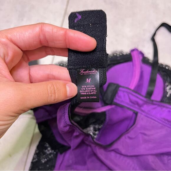 Fredericks of Hollywood Purple Black Ilana Lace Bodysuit Mesh Thong NWT Medium - Picture 13 of 15